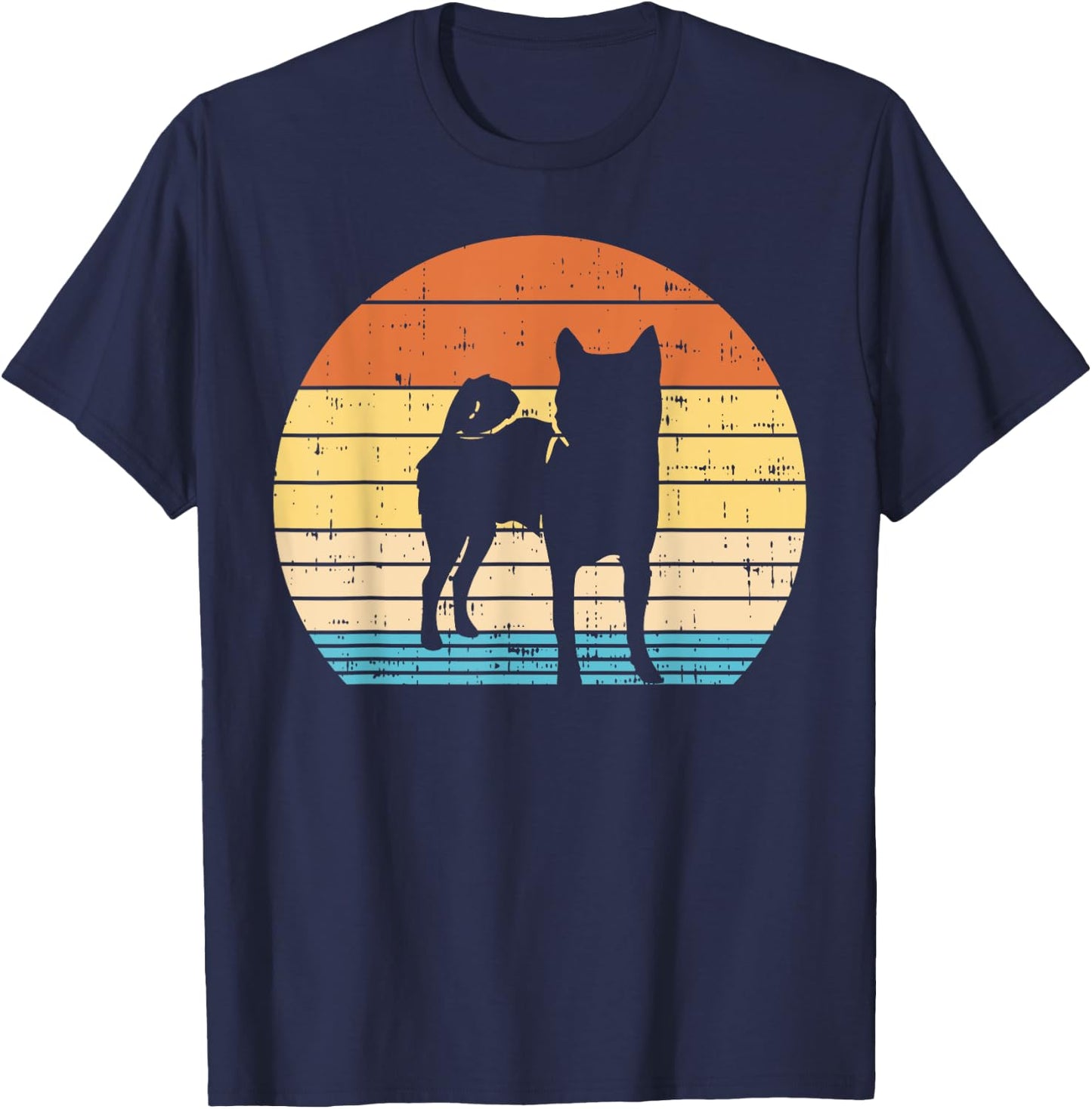 Retro Sunset Shiba Inu Silhouette Vintage Dog Owner Gift Men Women Girls Kids T-Shirt - T-Shirt | Navy