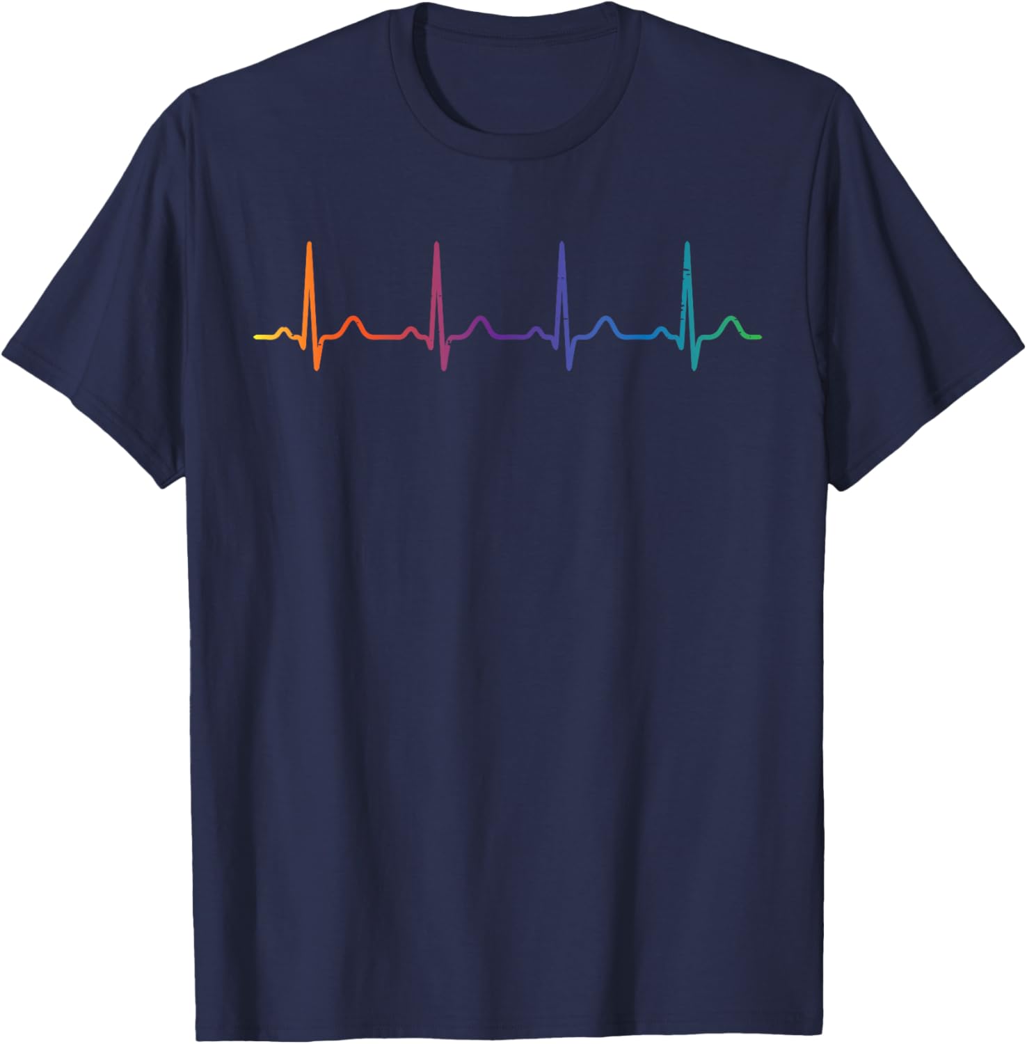 Gay Rainbow Heartbeat Cool LGBTQ Pride Flag Pulse Men Women T-Shirt - T-Shirt | Navy