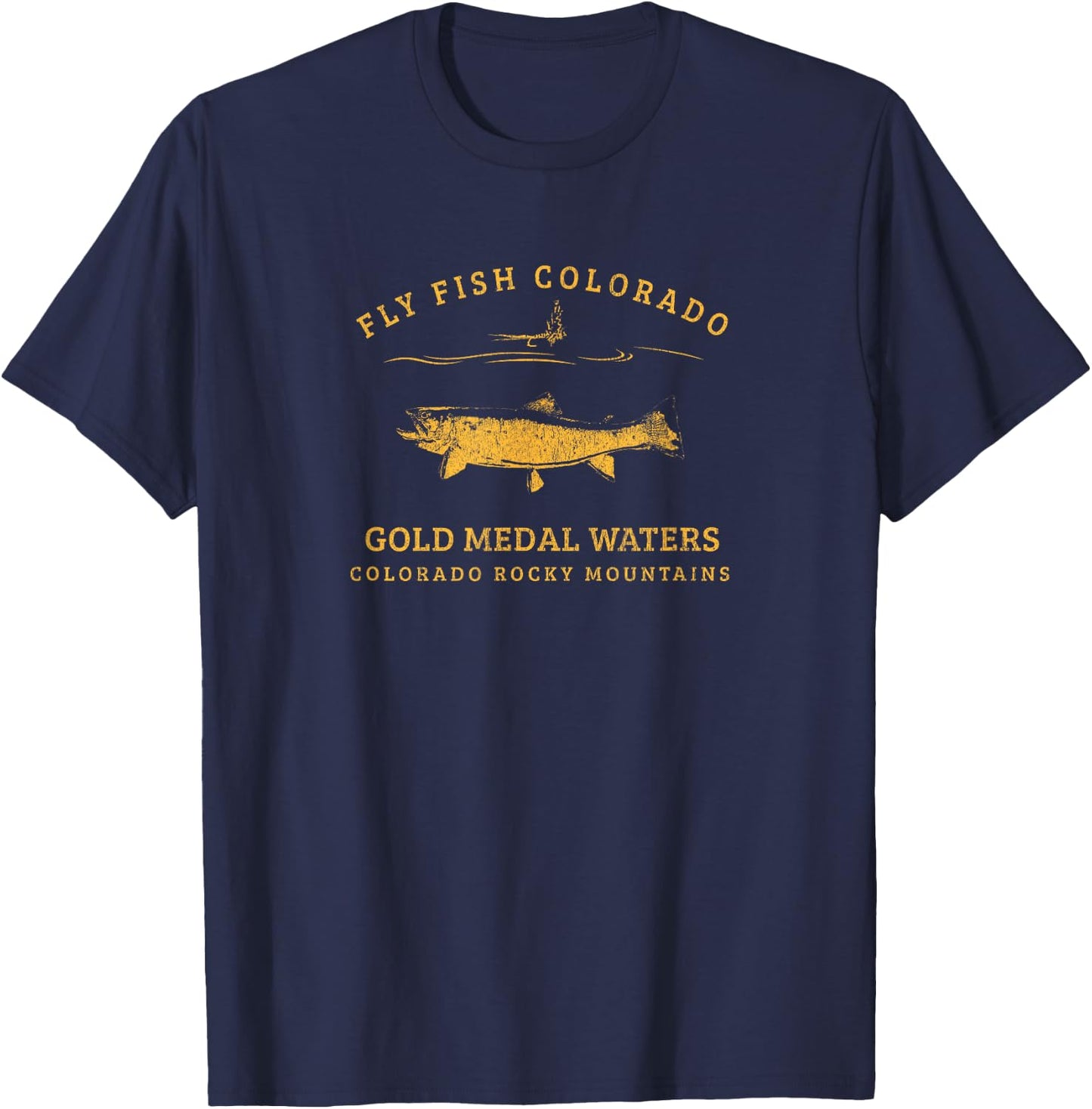 Retro-style Colorado Trout Fly Fishing T-Shirt - T-Shirt | Navy