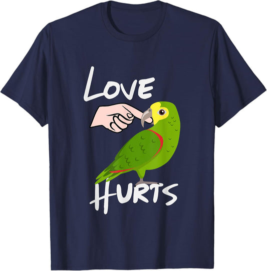 Love Hurts Yellow Head Amazon Parrot Valentine's Day T-Shirt - T-Shirt | Navy