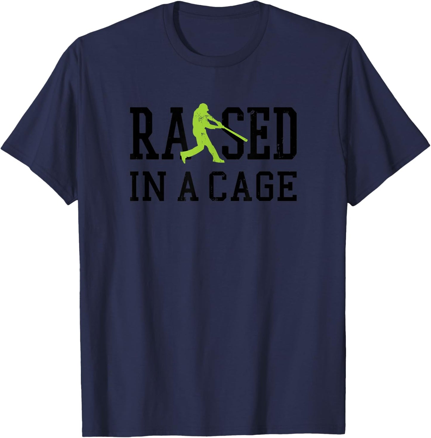 Raised In A Cage Baseball Kids Ball Athlete Ballpark Slugger T-Shirt - T-Shirt | Navy