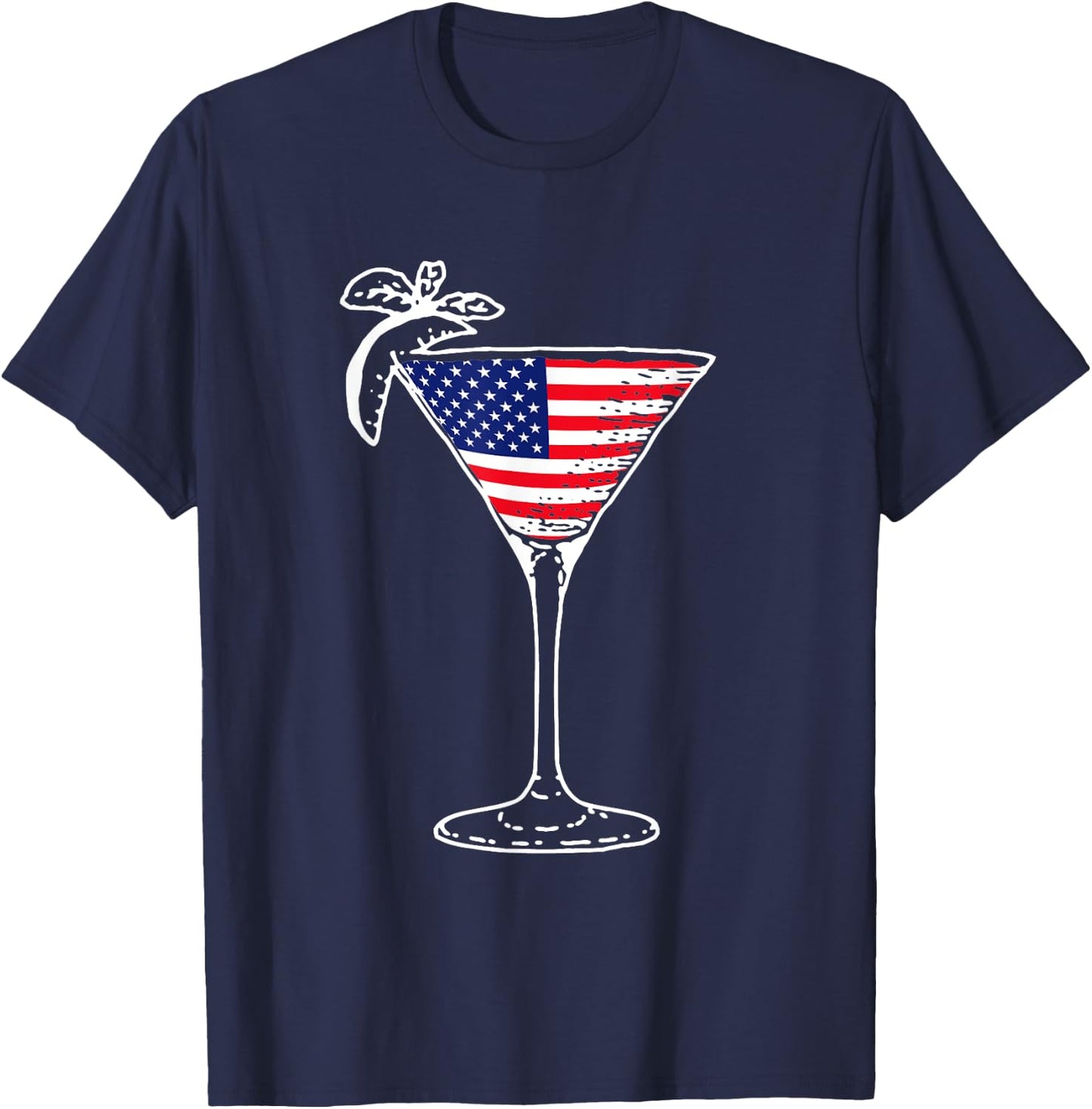 4th of July USA American Flag Martini Cocktail Funny Gift T- Women Men T-Shirt - T-Shirt | Navy