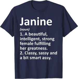 JANINE Definition Personalized Name Funny Christmas Gift T-Shirt - T-Shirt | Navy