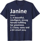 JANINE Definition Personalized Name Funny Christmas Gift T-Shirt - T-Shirt | Navy