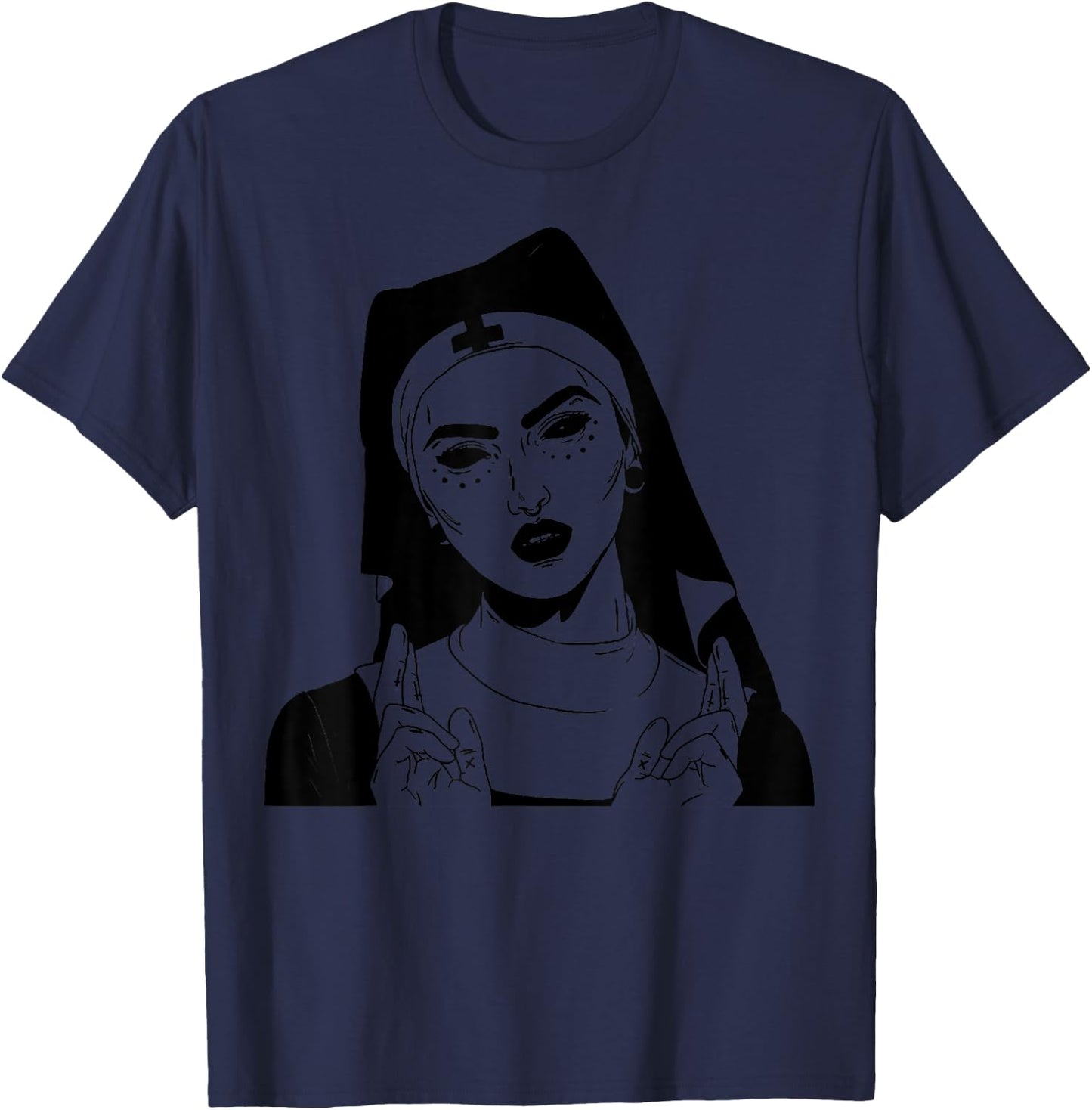 Demonic Satanic Nun Vintage Demon Halloween Party Costume T-Shirt - T-Shirt | Navy