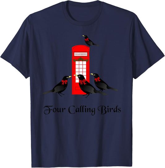 Funny Four Calling Birds Twelve Days of Christmas T-Shirt - T-Shirt | Navy