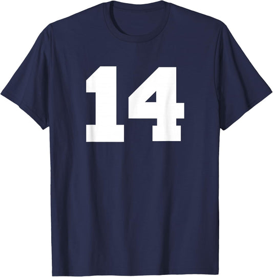 Number 14 Sports Jersey Player #14 Fan FRONT Print Varsity T-Shirt - T-Shirt | Navy