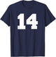 Number 14 Sports Jersey Player #14 Fan FRONT Print Varsity T-Shirt - T-Shirt | Navy