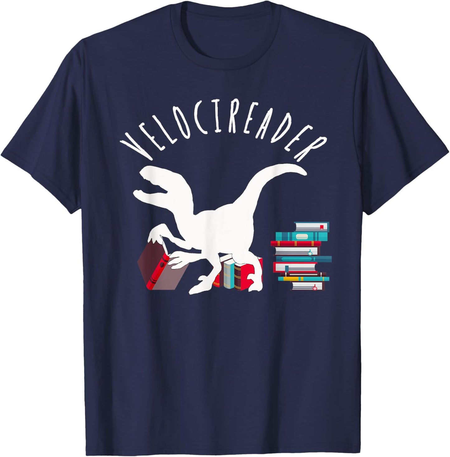 Velocireader Awesome Dinosaur Velociraptor Back To School T-Shirt - T-Shirt | Navy