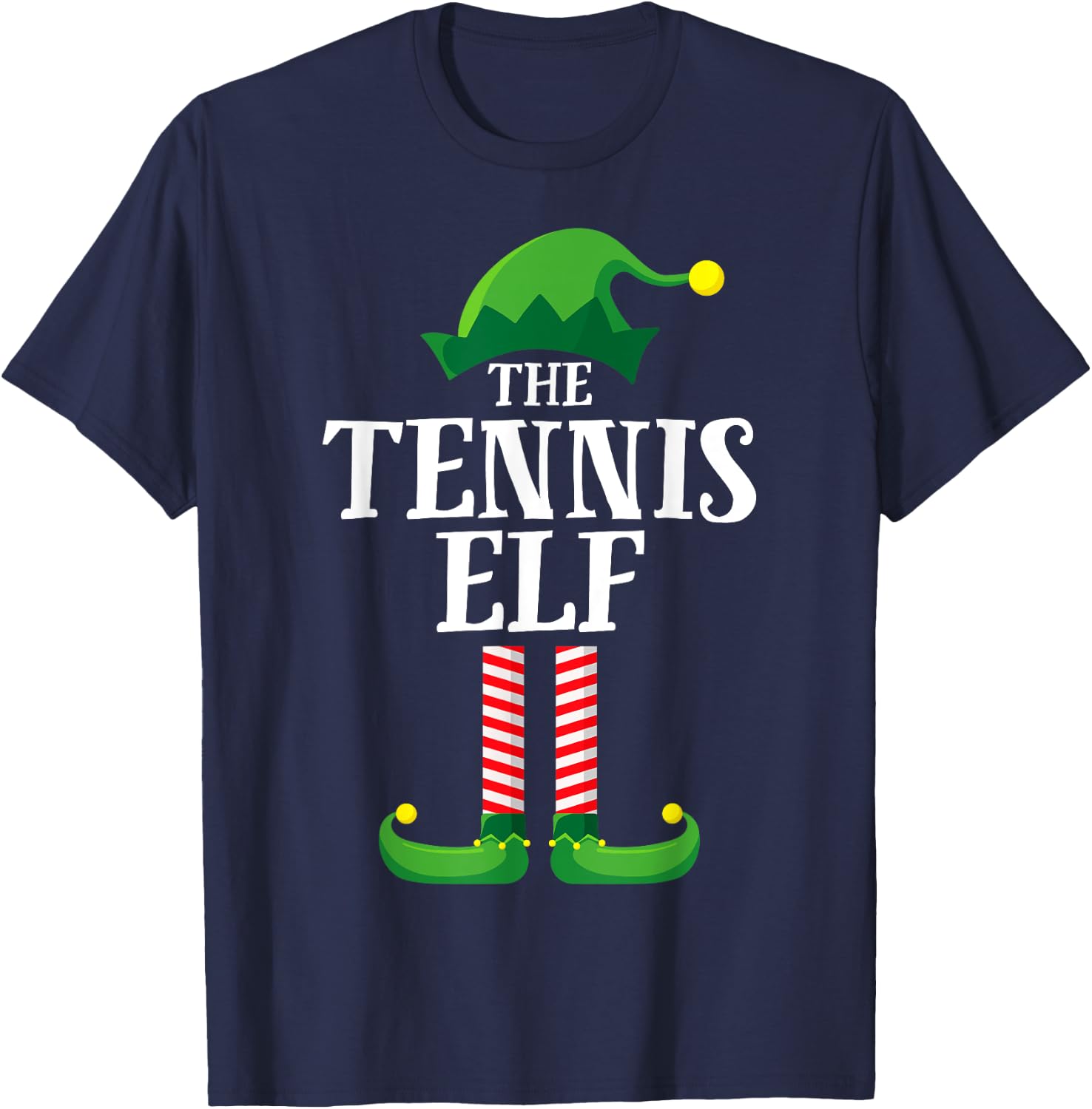 Tennis Elf Matching Family Group Christmas Party Pyjamas T-Shirt - T-Shirt | Navy