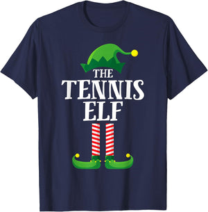 Tennis Elf Matching Family Group Christmas Party Pyjamas T-Shirt - T-Shirt | Navy