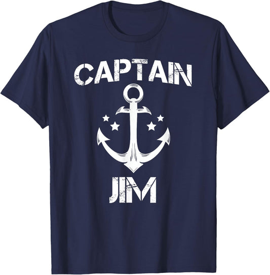 CAPTAIN JIM Funny Birthday Personalized Name Boat Gift T-Shirt - T-Shirt | Navy