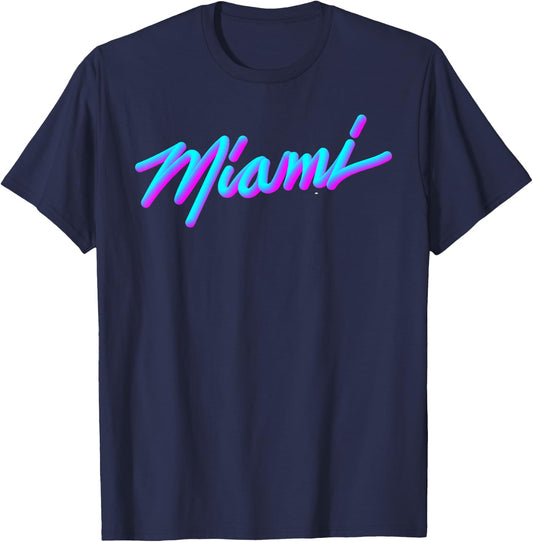 Miami - Vaperwave Synthwave 80s Style Retro Design T-Shirt - T-Shirt | Navy