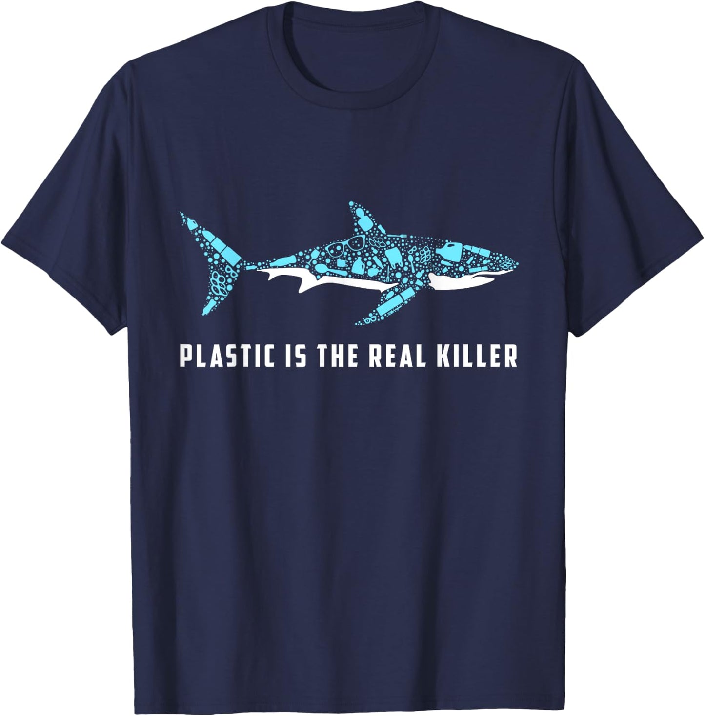 Plastic Is The Real Killer Shark Plastic Pollution T-Shirt - T-Shirt | Navy