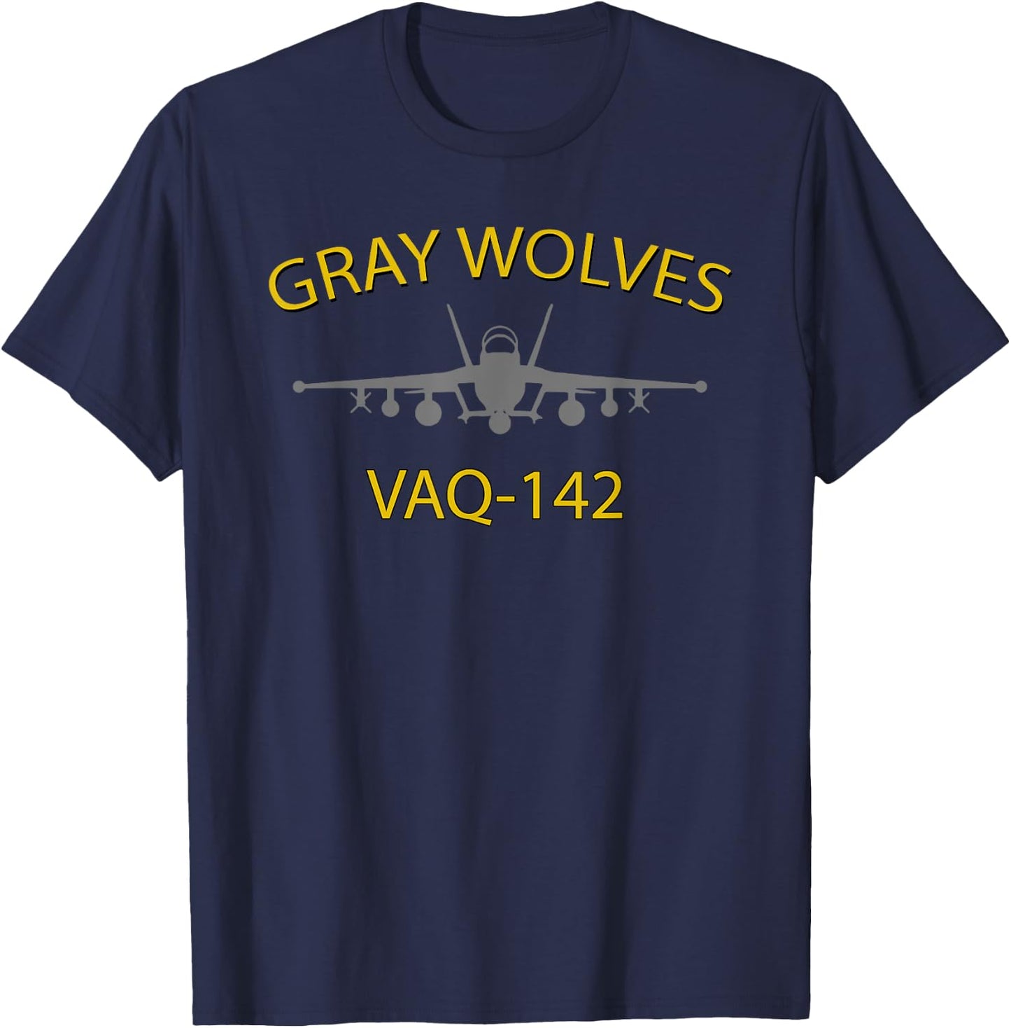 VAQ-142 "Gray Wolves" Squadron EA-18 Growler Jet T-Shirt - T-Shirt | Navy