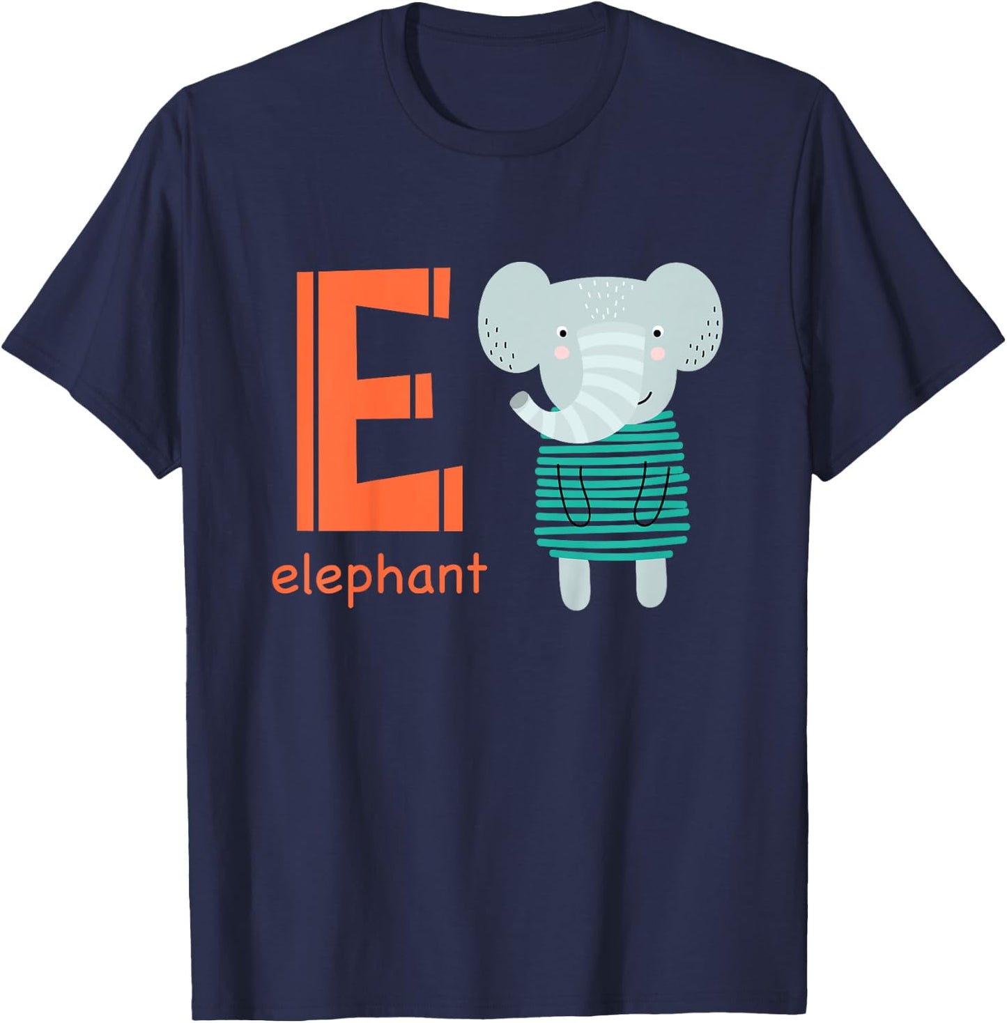 Elephant Letter E Alphabet Cute Animal Boys Or Girls T-Shirt - T-Shirt | Navy