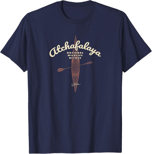 JCombs: Atchafalaya National Wildlife Refuge Kayak T-Shirt - T-Shirt | Navy