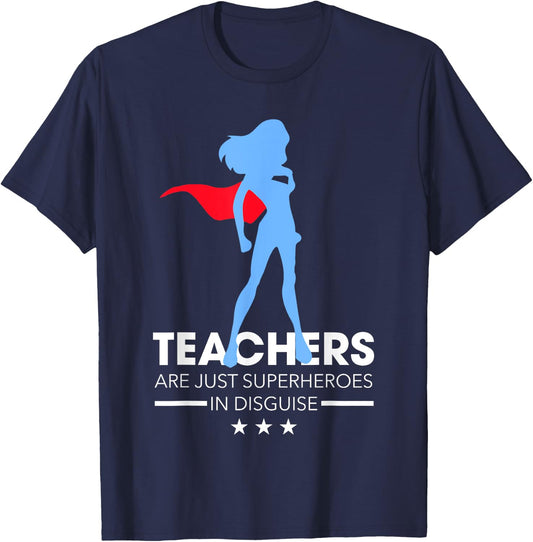 Funny Teachers Are Just Superheroes In Disguise Gift T-Shirt - T-Shirt | Navy