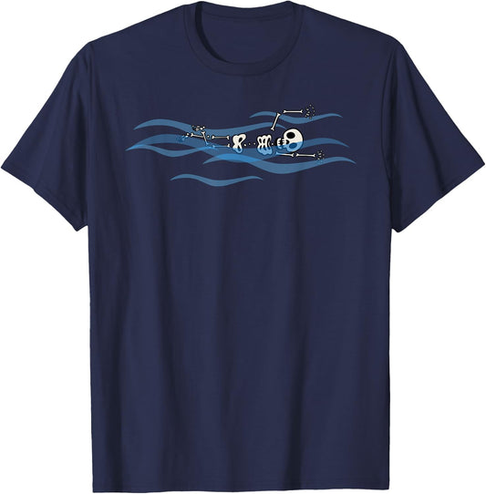 Halloween Skeleton Swimmer | All Hallows' Eve Gift T-Shirt - T-Shirt | Navy