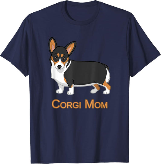 Cute Black Tricolor Pembroke Corgi Mom Dog Lover Men Women Kids T-Shirt - T-Shirt | Navy
