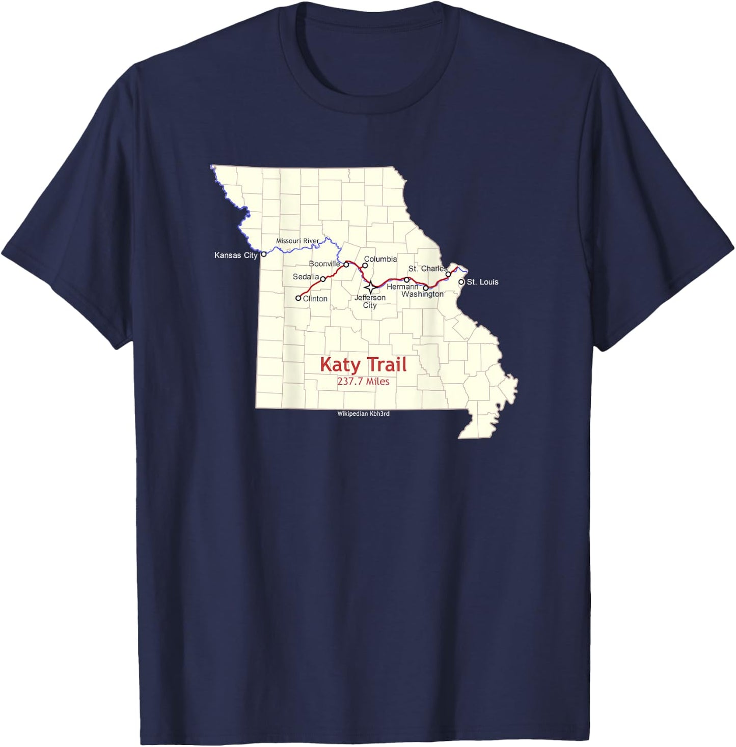 Katy Trail Route Map T-Shirt - T-Shirt | Navy