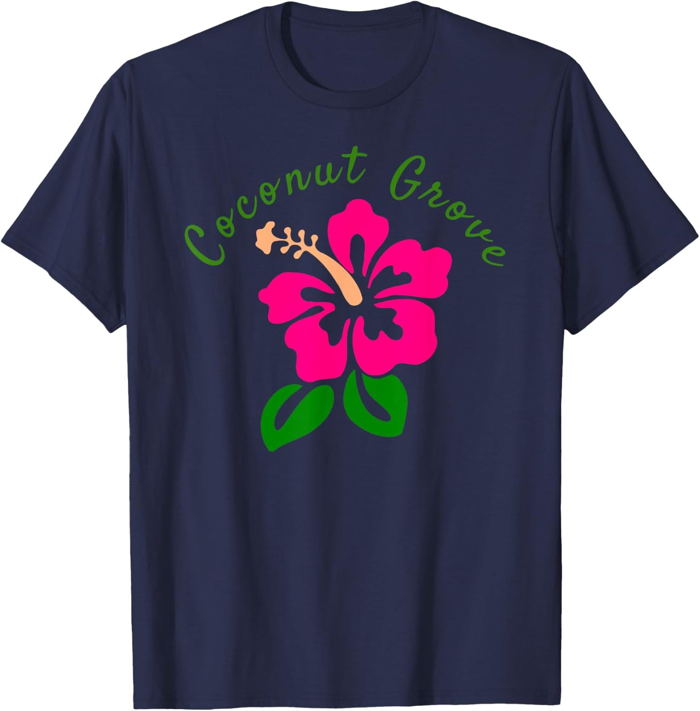 Tropical Coconut Grove Florida Hibiscus Flower T-Shirt - T-Shirt | Navy