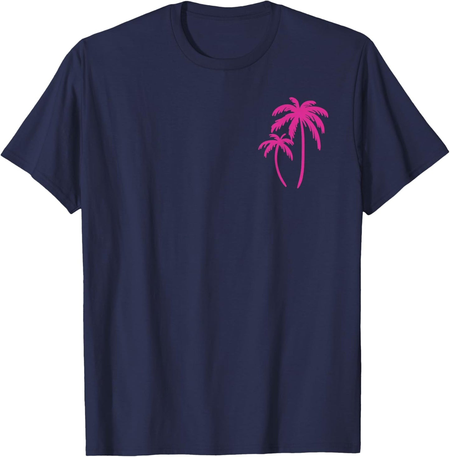 Pink Pocket Palm Tree Cute Hawaiian Summer Vacation Gift T-Shirt - T-Shirt | Navy
