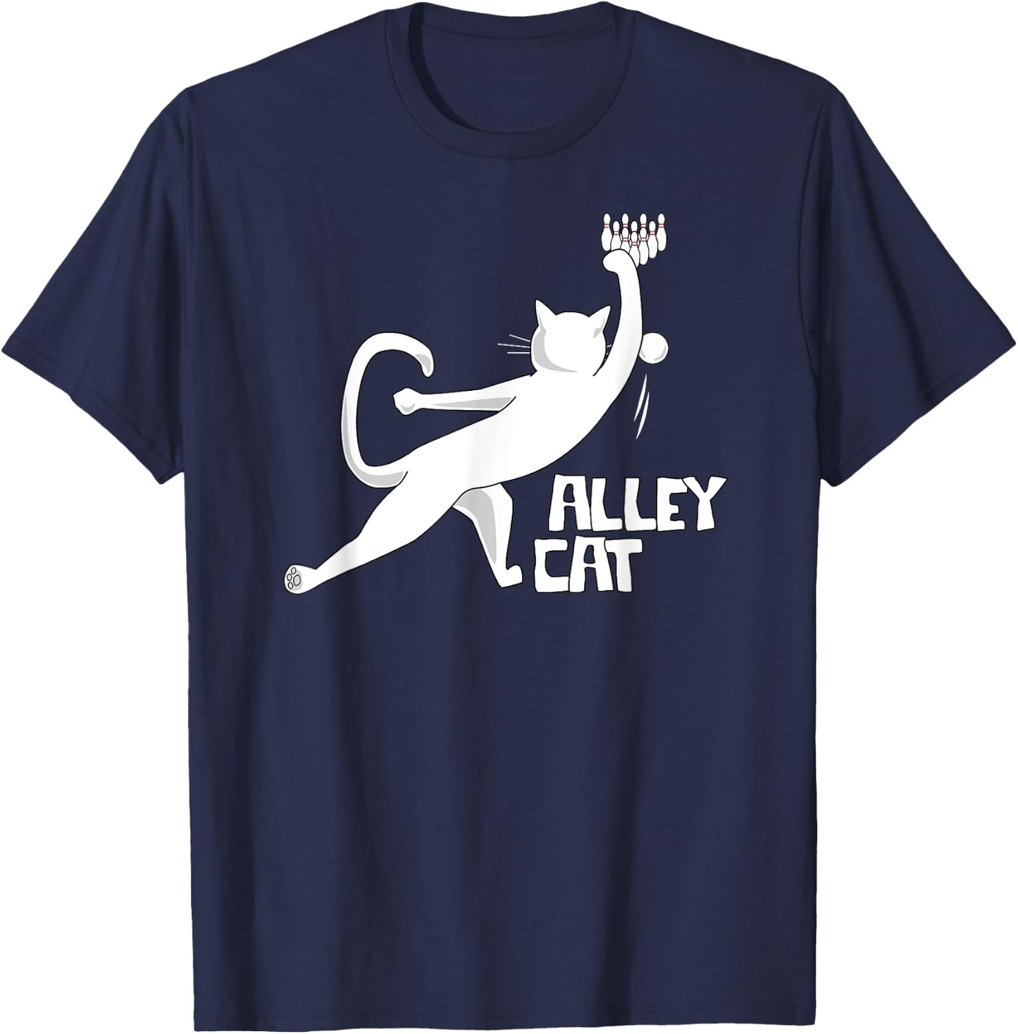 Cute Alley Cat Bowling Design for Cat Pun Loving Bowlers Women Kids T-Shirt - T-Shirt | Navy
