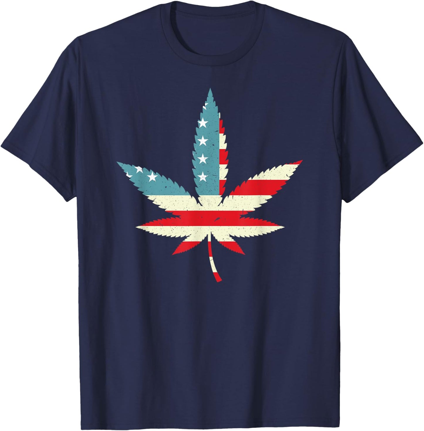 Weed Cannabis Patriot Marijuana USA American Flag Leaf Gift Women Men T-Shirt - T-Shirt | Navy