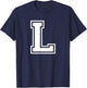 Letter L Name Initial Varsity Alphabet Monogram T-Shirt - T-Shirt | Navy