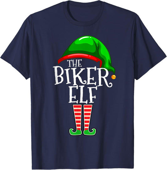 Biker Elf Group Matching Family Christmas Motorcycle T-Shirt - T-Shirt | Navy