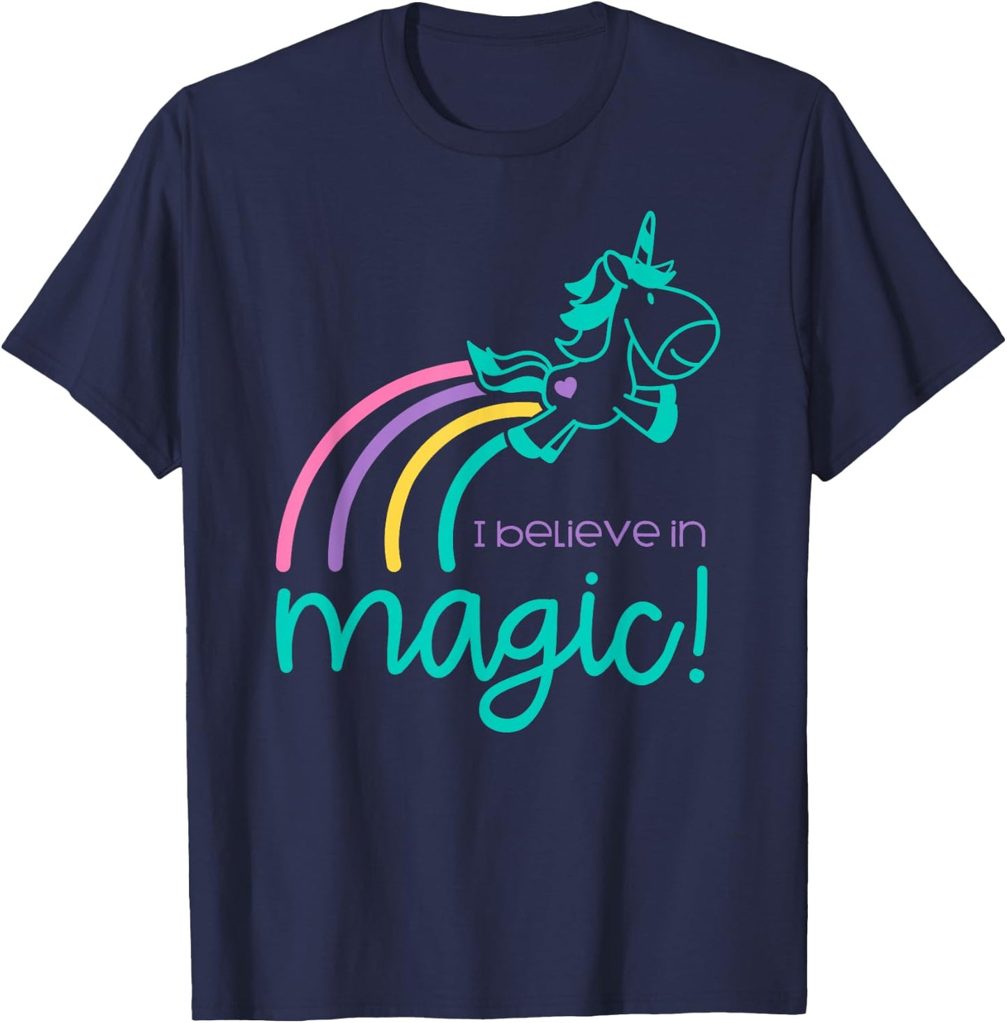 I Believe In Magic Colorful Unicorn T-Shirt - T-Shirt | Navy