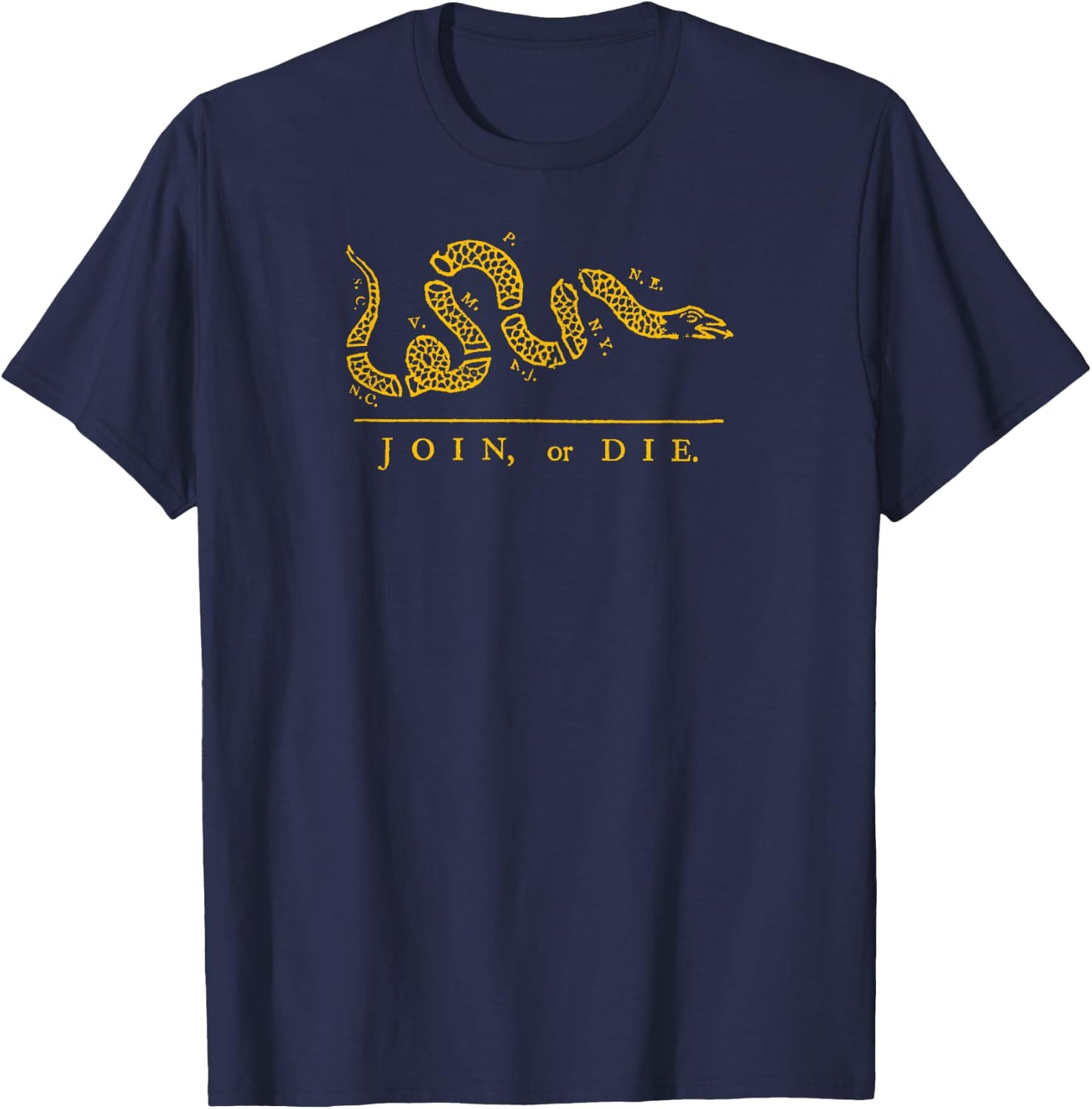 Ben Franklin's JOIN OR DIE Bold Patriot Satirical Cartoon T-Shirt - T-Shirt | Navy