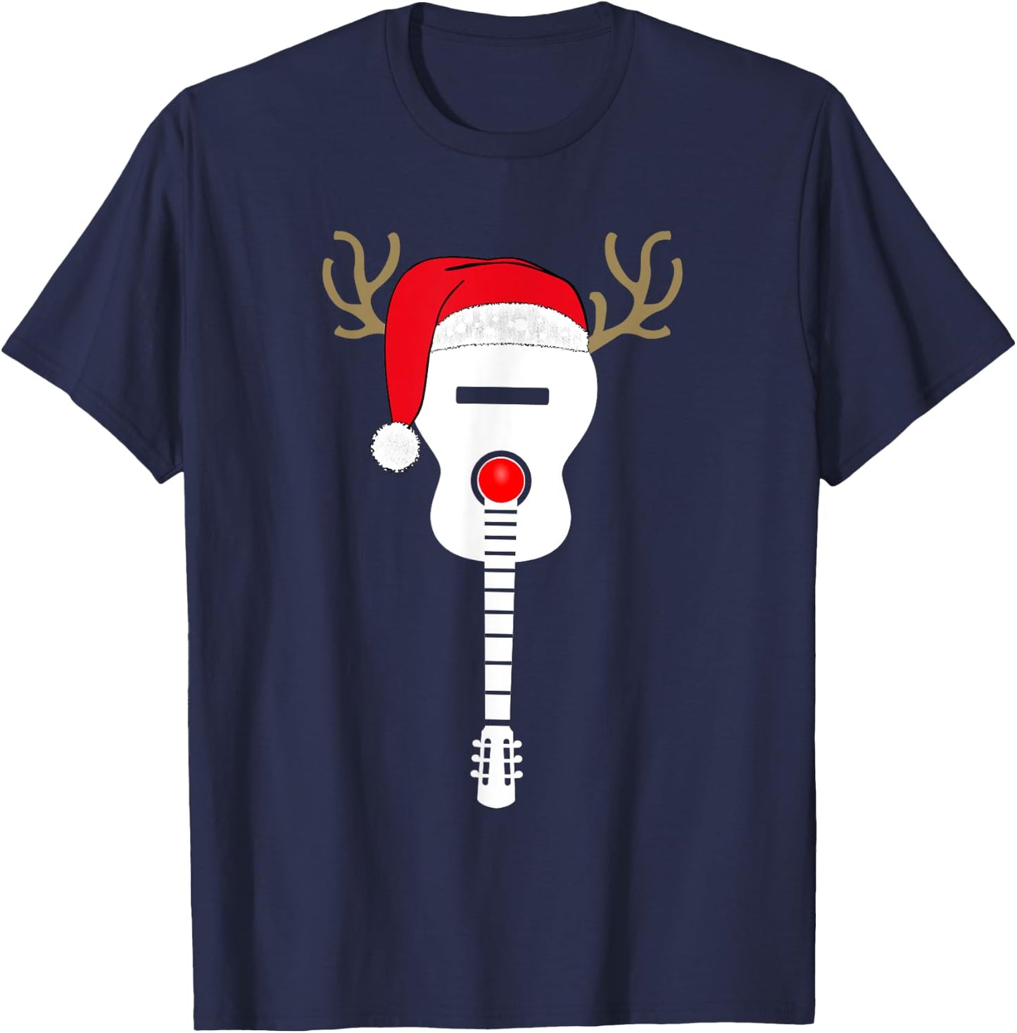 Christmas Guitar santa hat reindeer antlers for kids adults T-Shirt - T-Shirt | Navy