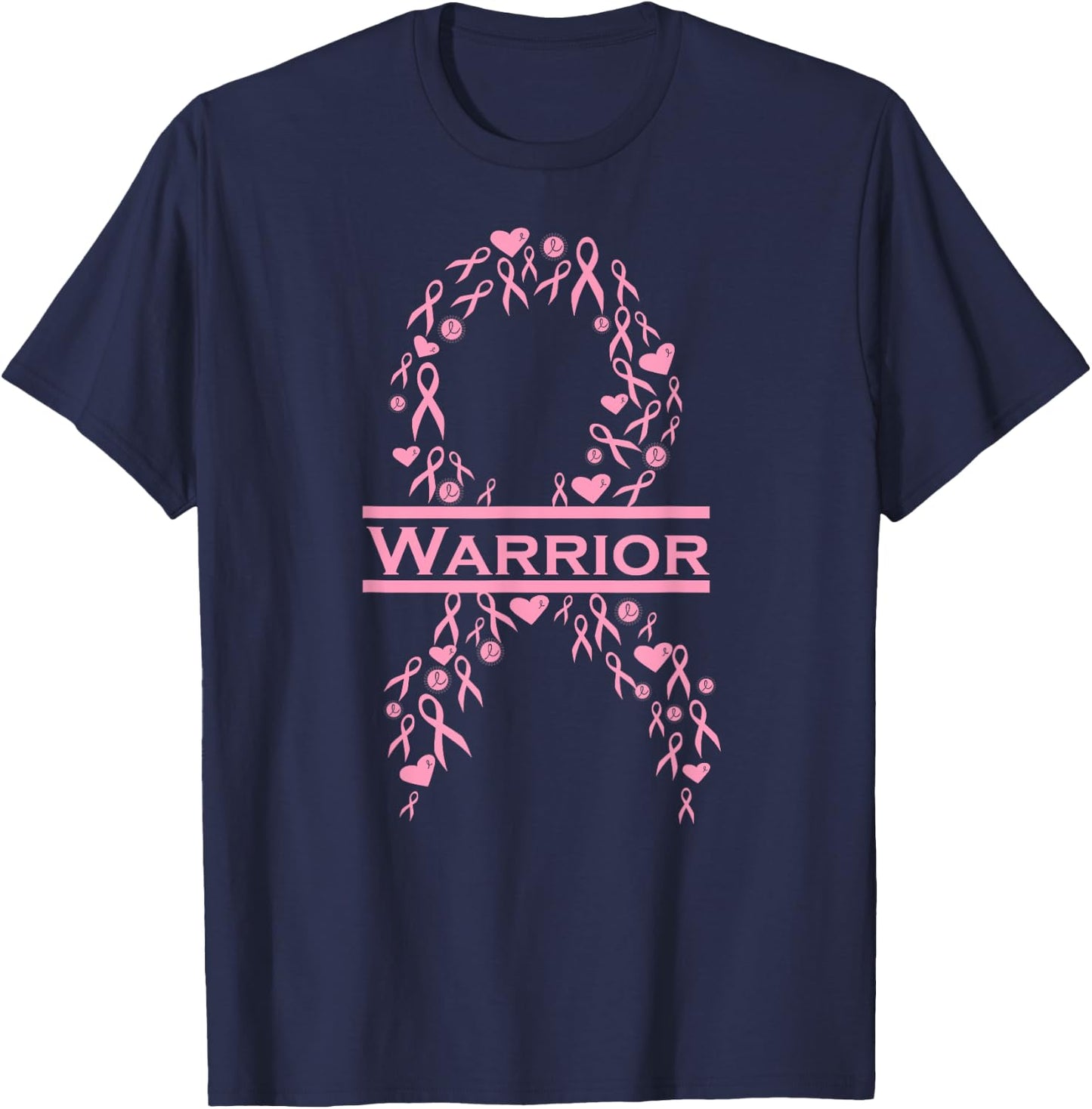 Breast Cancer Awareness Pink Ribbon Warrior T-Shirt - T-Shirt | Navy
