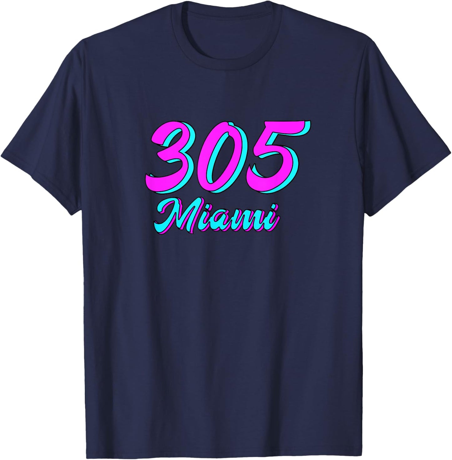 305 Miami Dade County South Beach Pink & Blue Deco Retro Men Women Girls Kids T-Shirt - T-Shirt | Navy