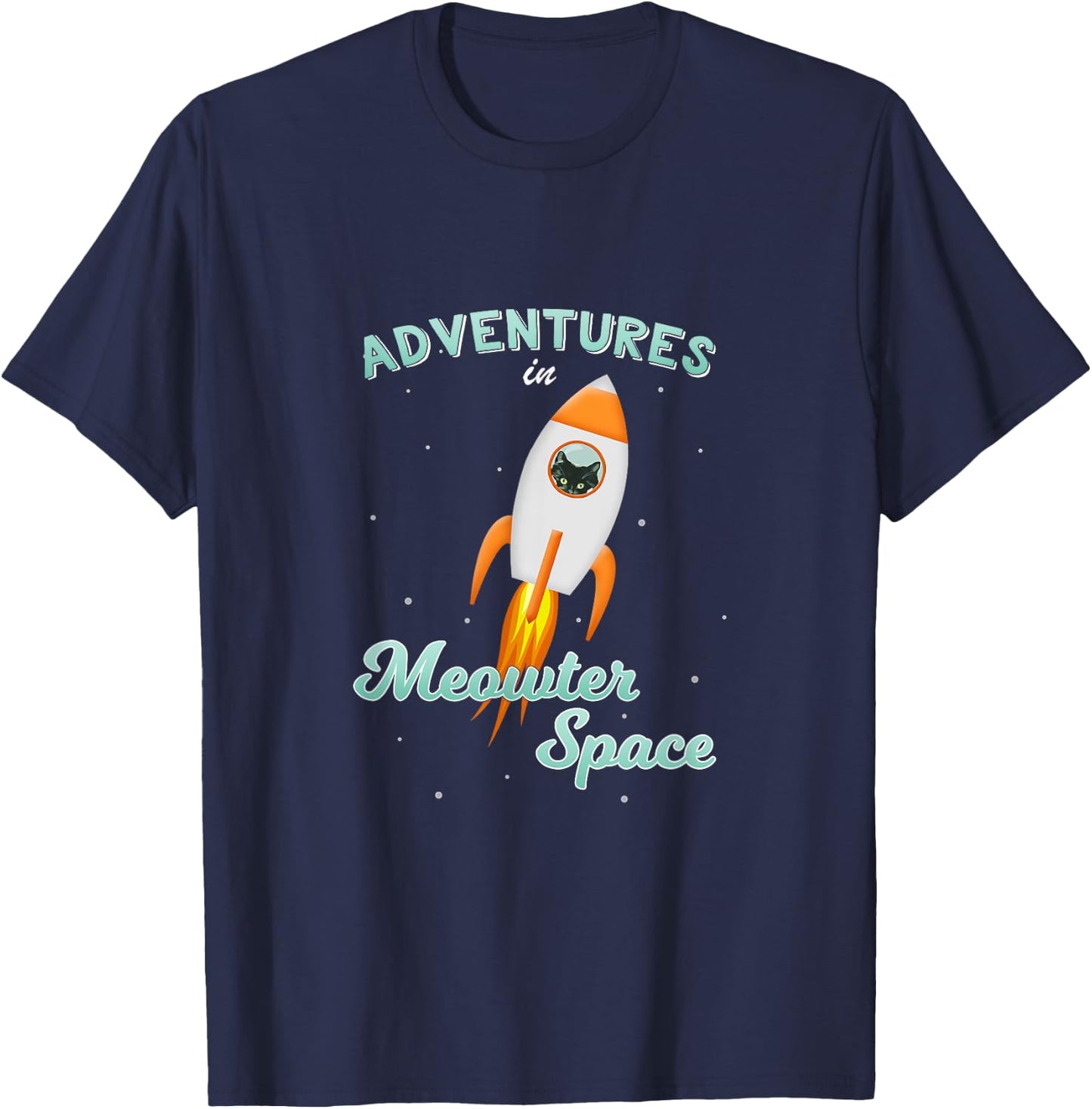 Cat Space Shirt Rocket Ship Outer Space Adventure T-Shirt - T-Shirt | Navy