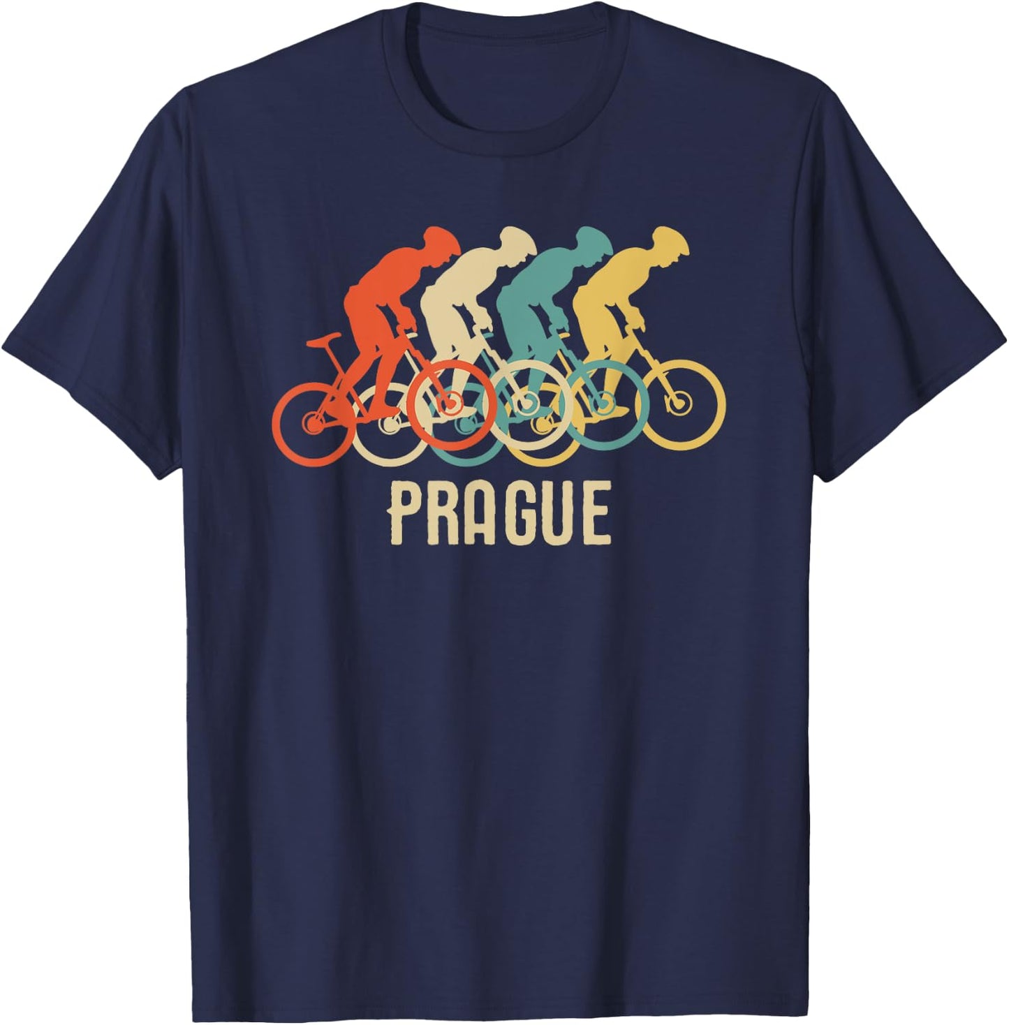 Retro Vintage Bike Prague T Shirt T-Shirt - T-Shirt | Navy