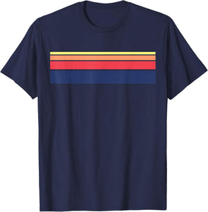 Retro Sunset Color Stripe Pattern T Shirt T-Shirt - T-Shirt | Navy