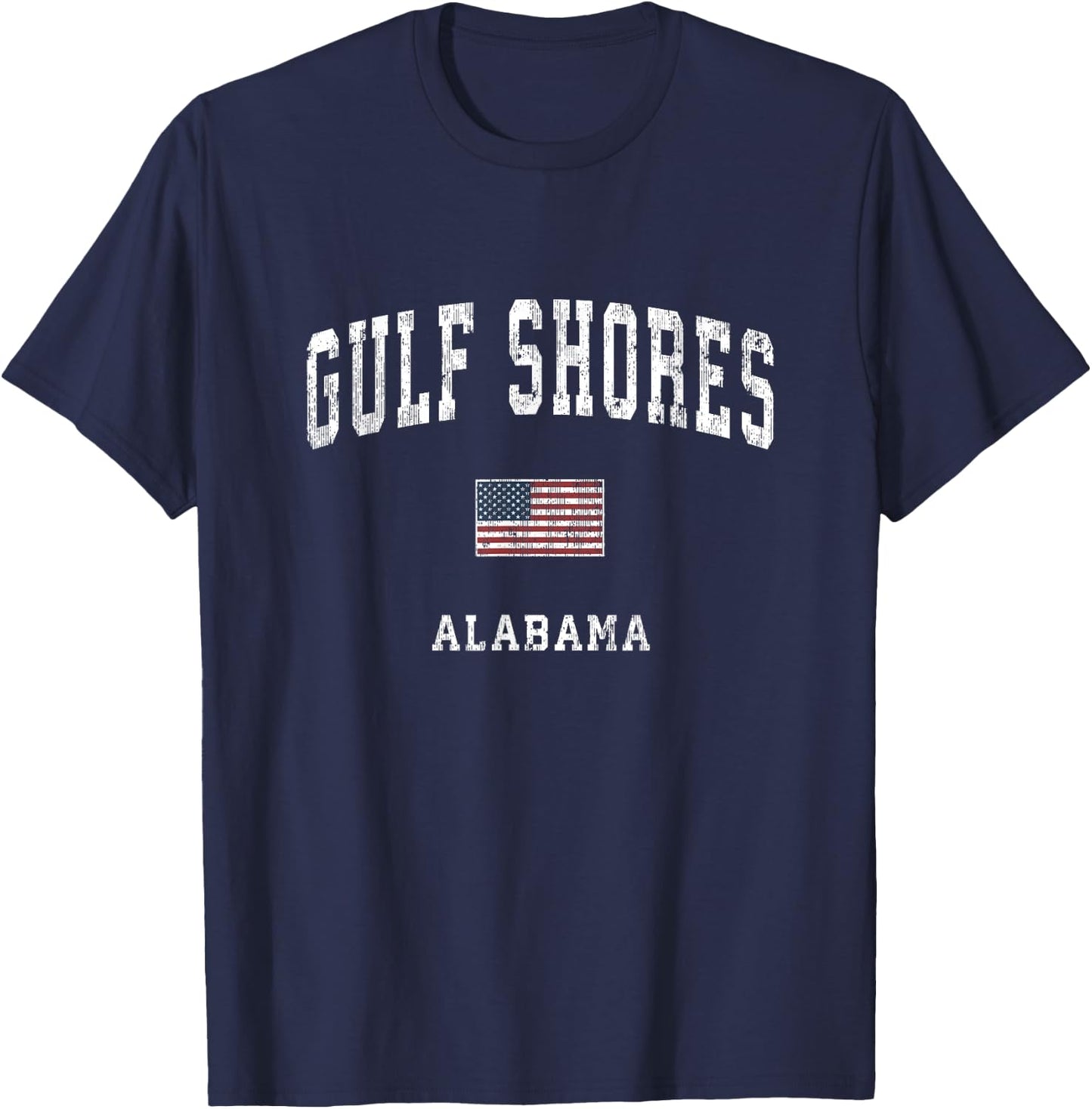 Gulf Shores Alabama AL Vintage American Flag Sports Design T-Shirt - T-Shirt | Navy