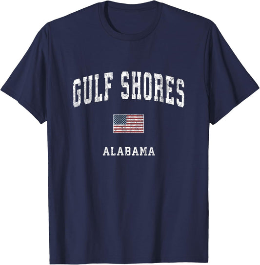 Gulf Shores Alabama AL Vintage American Flag Sports Design T-Shirt - T-Shirt | Navy