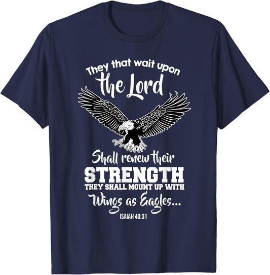 Wings Like Eagles Isaiah 40:31 Christian Message T-Shirt - T-Shirt | Navy