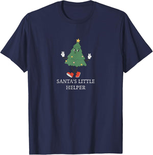 Santa's Little Helper Christmas Tree Character T-Shirt - T-Shirt | Navy