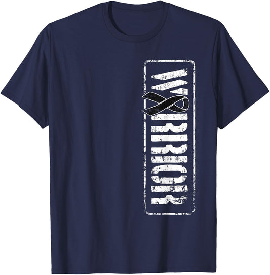 Melanoma Skin Cancer Awareness - Military Warrior Ribbon T-Shirt - T-Shirt | Navy