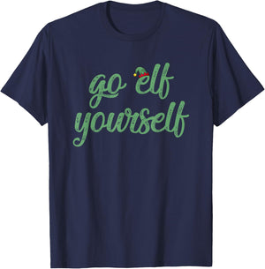 Gman Merch Funny I Hate Christmas Go Elf Yourself - Blue, Small - -Adults T-Shirt - T-Shirt | Navy