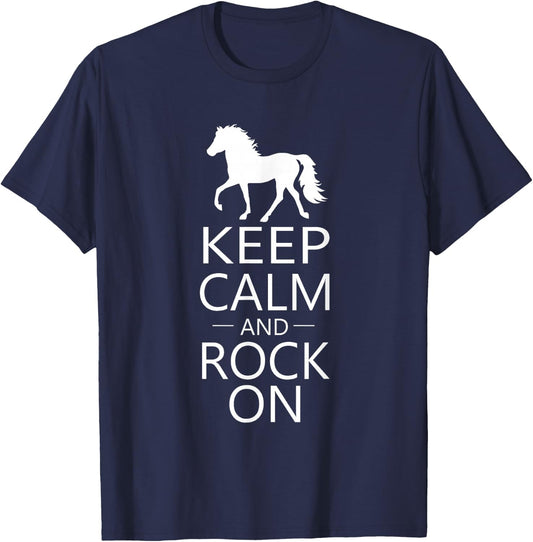 Keep Calm and Rock On | Trending Rocky Mtn Horse RMH T-Shirt - T-Shirt | Navy