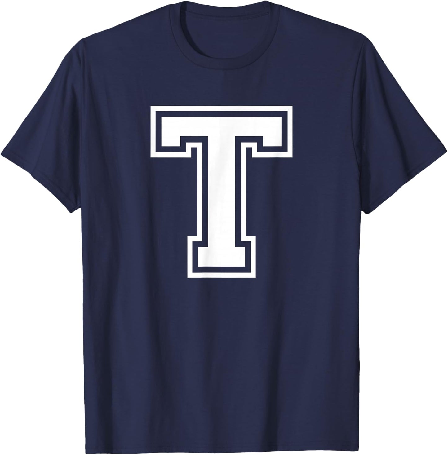 Letter T Name Initial Varsity Alphabet Monogram T-Shirt - T-Shirt | Navy