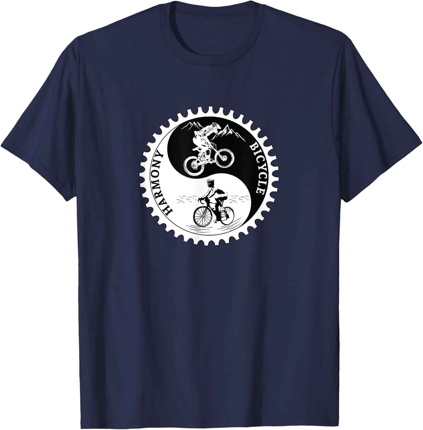 Bicycle Shirt Gift Yin Yang Road And Mountain Bike Month T-Shirt - T-Shirt | Navy