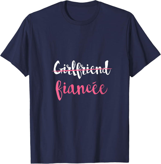 Couple Engagement Just Engaged Girlfriend Fiancee V-Neck T-Shirt - T-Shirt | Navy