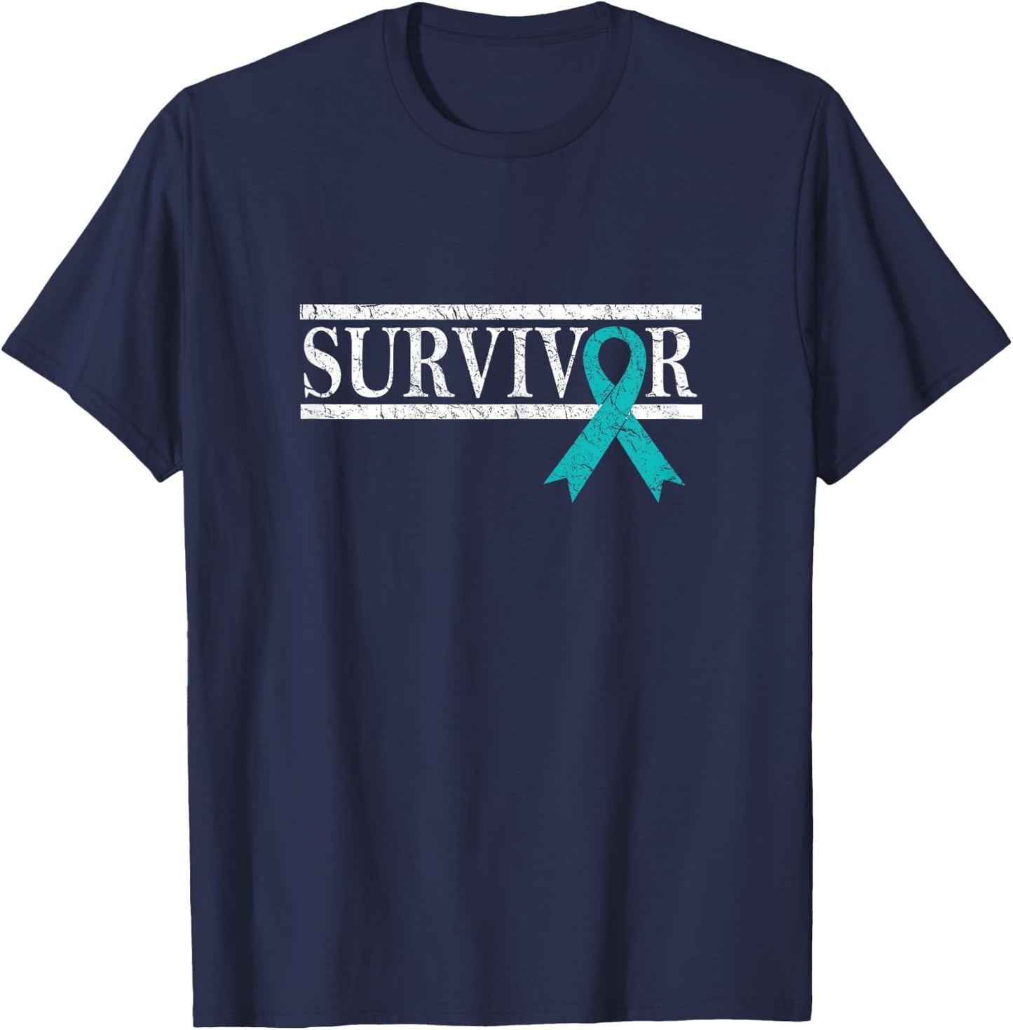 Ovarian Cancer Survivor, Teal Ribbon Ovarian Cancer T-Shirt - T-Shirt | Navy